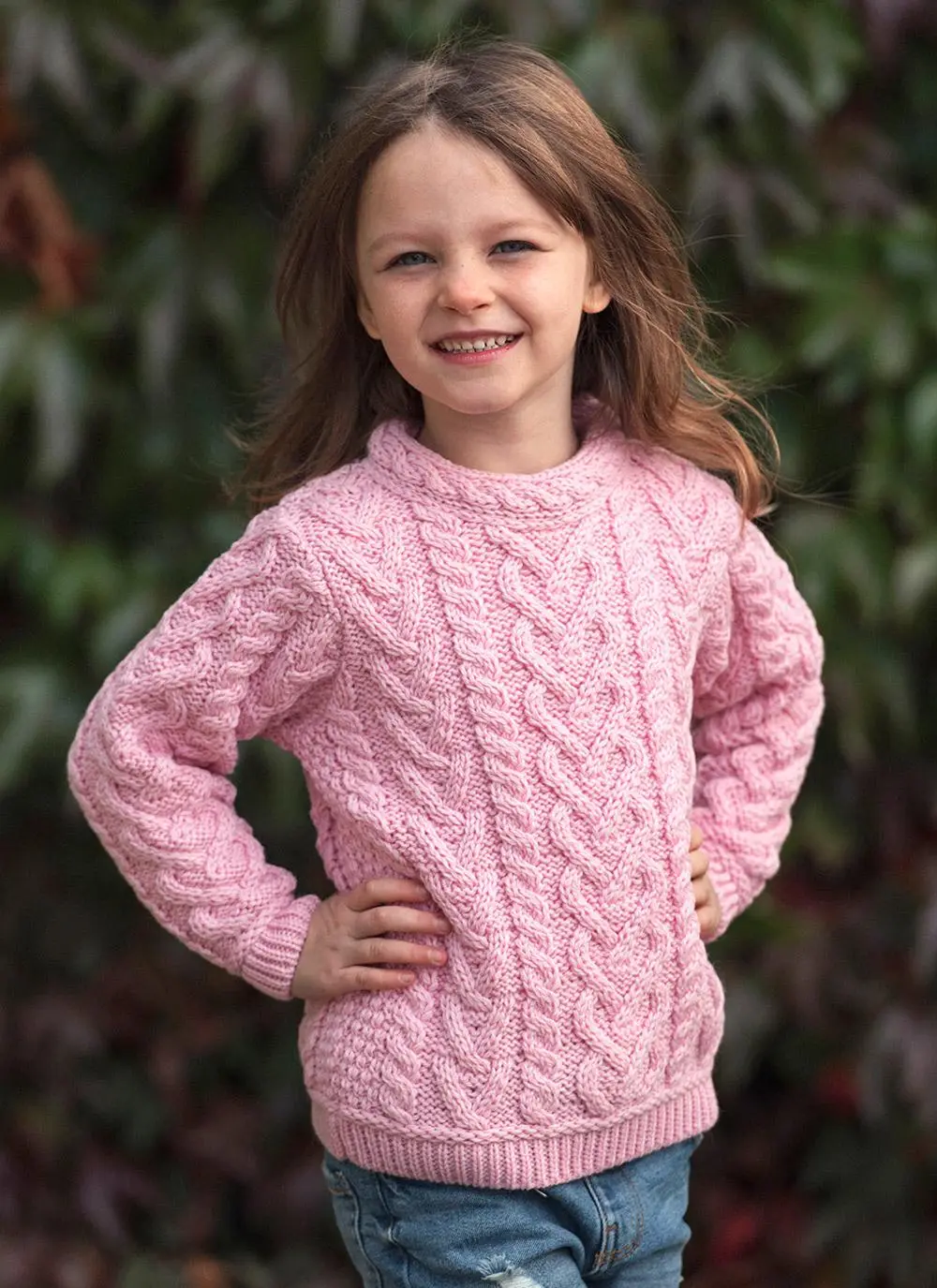Girls Aran Crew Neck Sweater